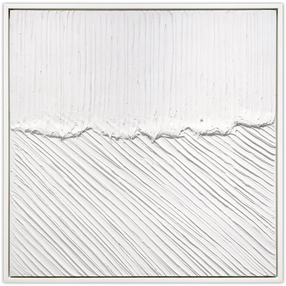 Pure Serenity Heavily Textured Hand Painted White Framed Canvas Wall Art