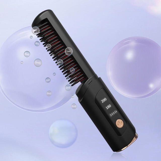 Feltree Wireless Hair Straightening Comb with Negative Ion, Portable Ceramic Curling Iron for Frizz-Free Styling, USB Rechargeable & Fast Heating