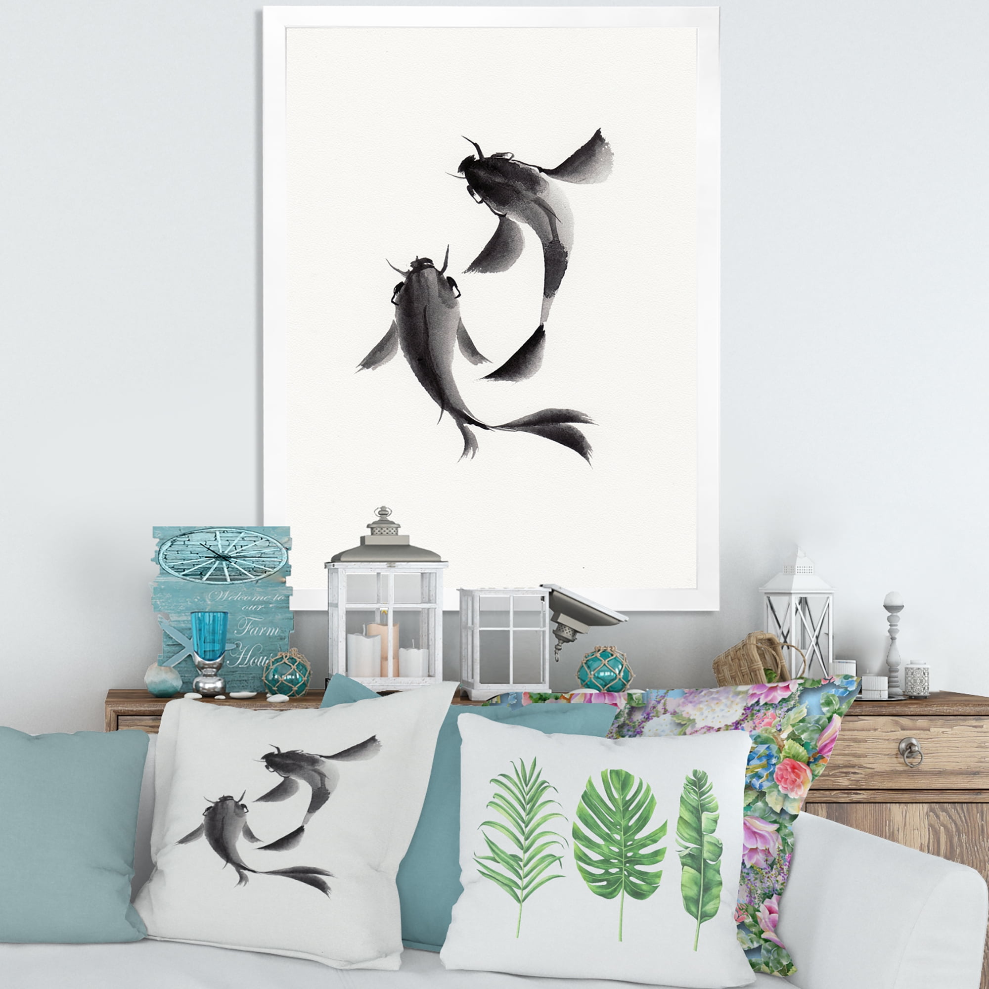 Designart 'Black and White Vintage Fish II' Nautical & Coastal Framed Art Print