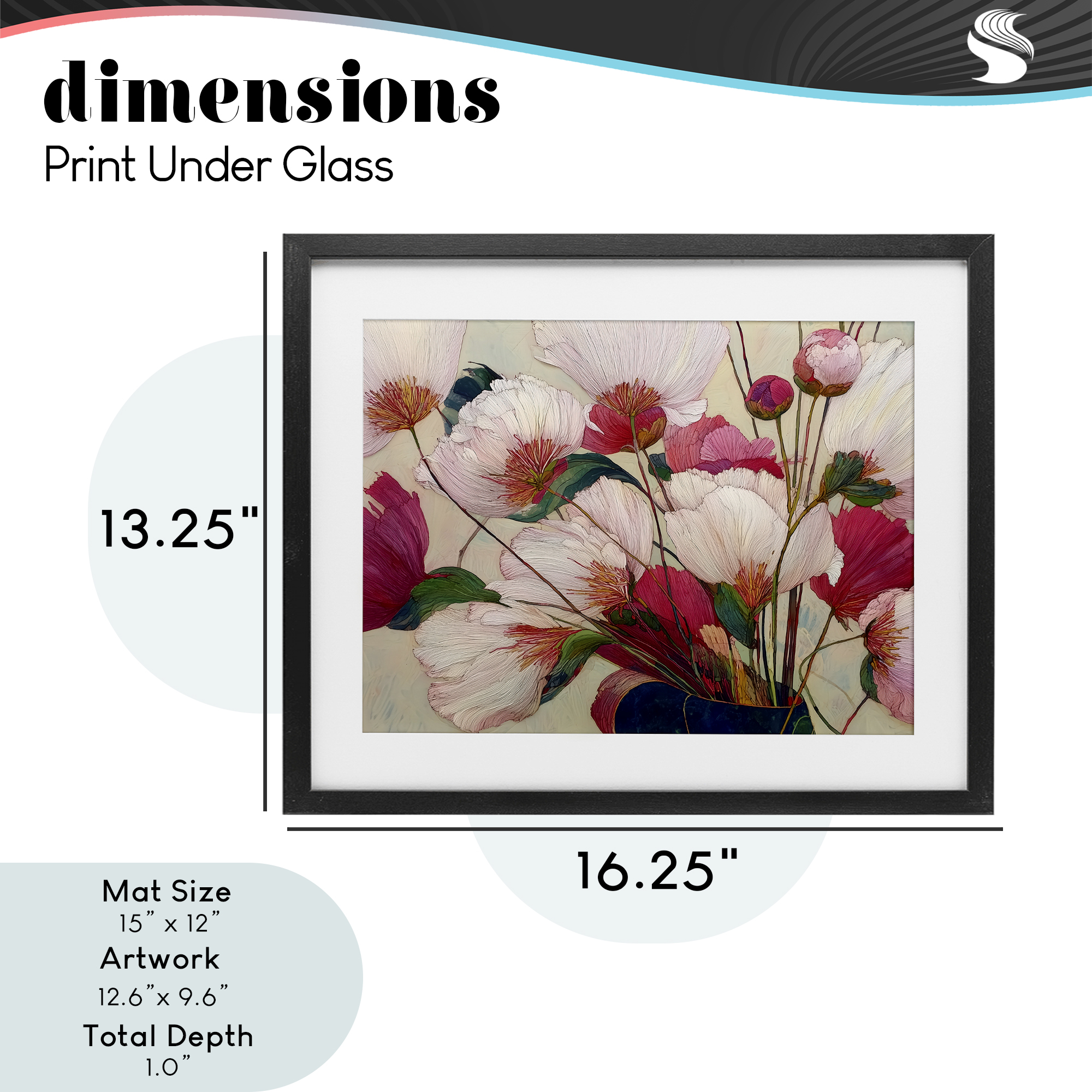 Lush Haiku Pink & White Flowers Black Framed Print Under Glass, design by Annabelle Hall