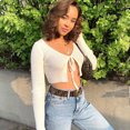 thumbnail image 2 of SUNSIOM Women Top Solid Color Long Sleeve Cardigan Front Tie Crop Slim-Fit Top, 2 of 6
