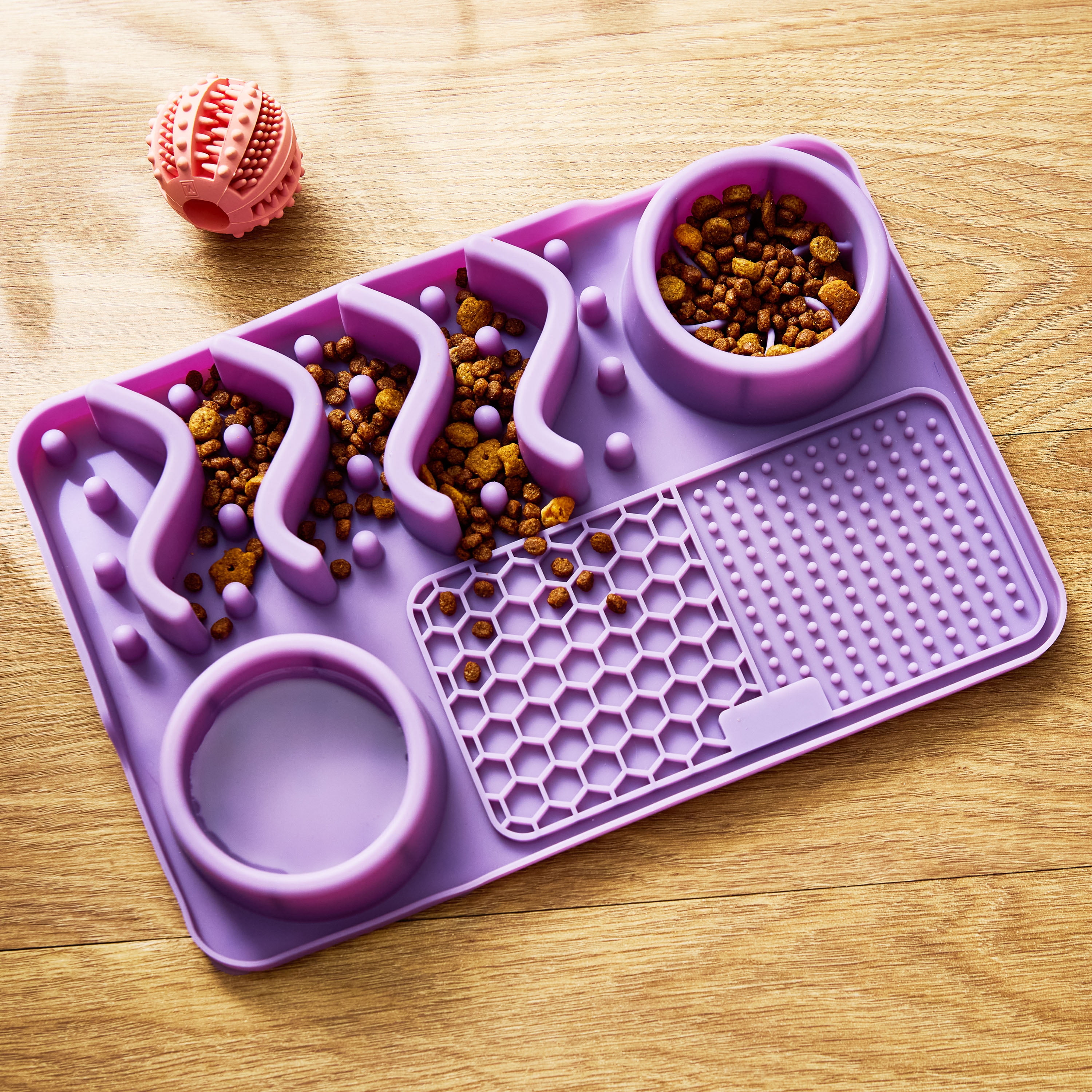 Vibrant Life Silicone Slow Feeder Compartment Pet Mat, Purple, 12" x 8"