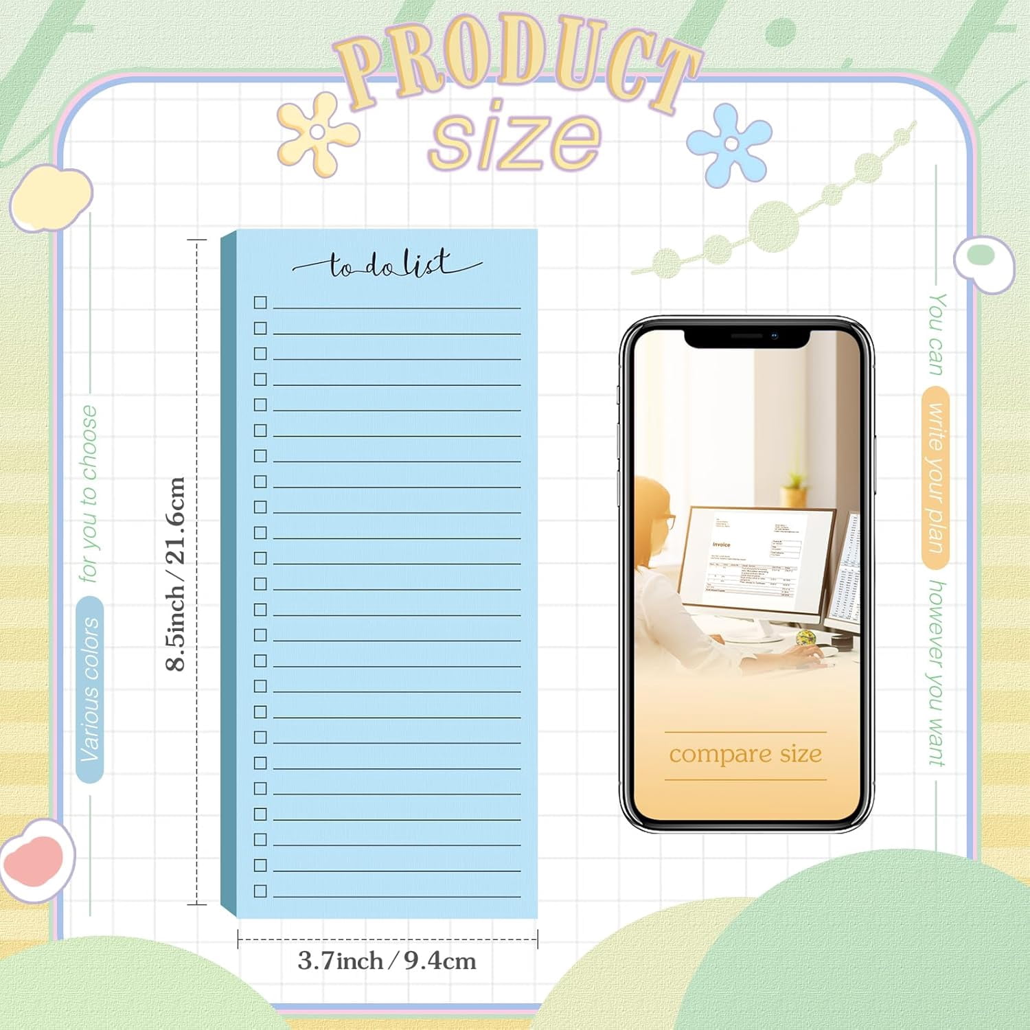 10 Pack 500 Sheets To Do List Notes Daily Checklist Notepads with 50 Sheets Each Undated Color Memo Pad Block Shopping List Pad Weekly Plan Notepad Organizer Planners(Bright Color,Lined)