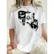 thumbnail image 1 of Camiseta informal de manga corta y cuello redondo para mujer, 100 % algodón, tejido de punto con estampado geométrico de ojos, camiseta gráfica negra para todas las estaciones, cómoda camiseta de vera, 1 of 9