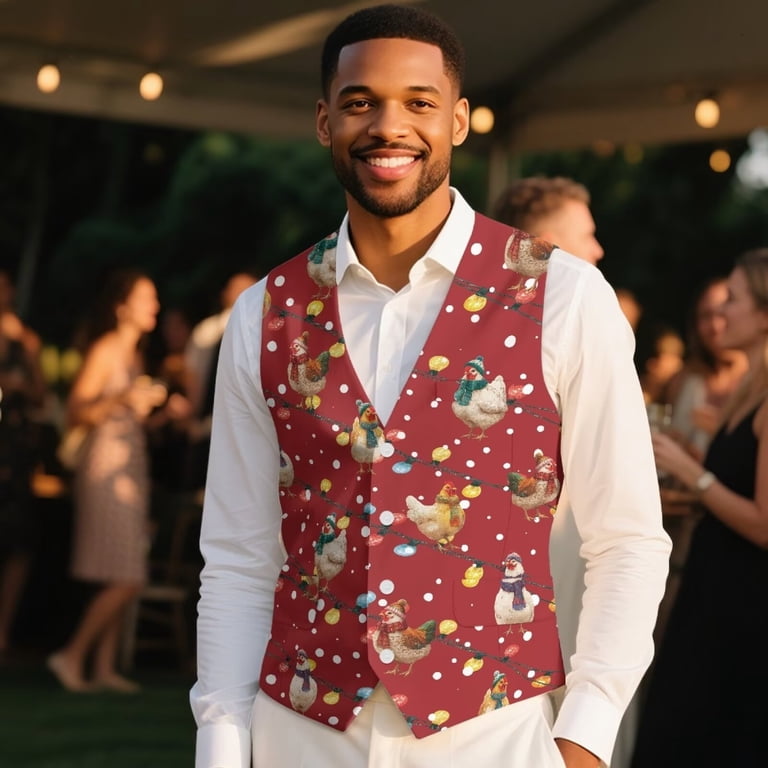 Yuyamidu Chicken Men's Suit Vest for Wedding Prom Business Formal Dress Waistcoat Vest with 3 Pockets Colorful Lights V-Neck Vests Size 2XL, Red Christmas - Walmart.com Yuyamidu Chicken Men's Suit Vest for Wedding Prom Business Formal Dress Waistcoat Vest with 3 Pockets Colorful Lights V-Neck Vests Size 2XL, Red Christmas - Walmart.com