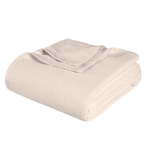 HomeRoots 549248 King Size Ivory Cotton Woven Chevron Blanket