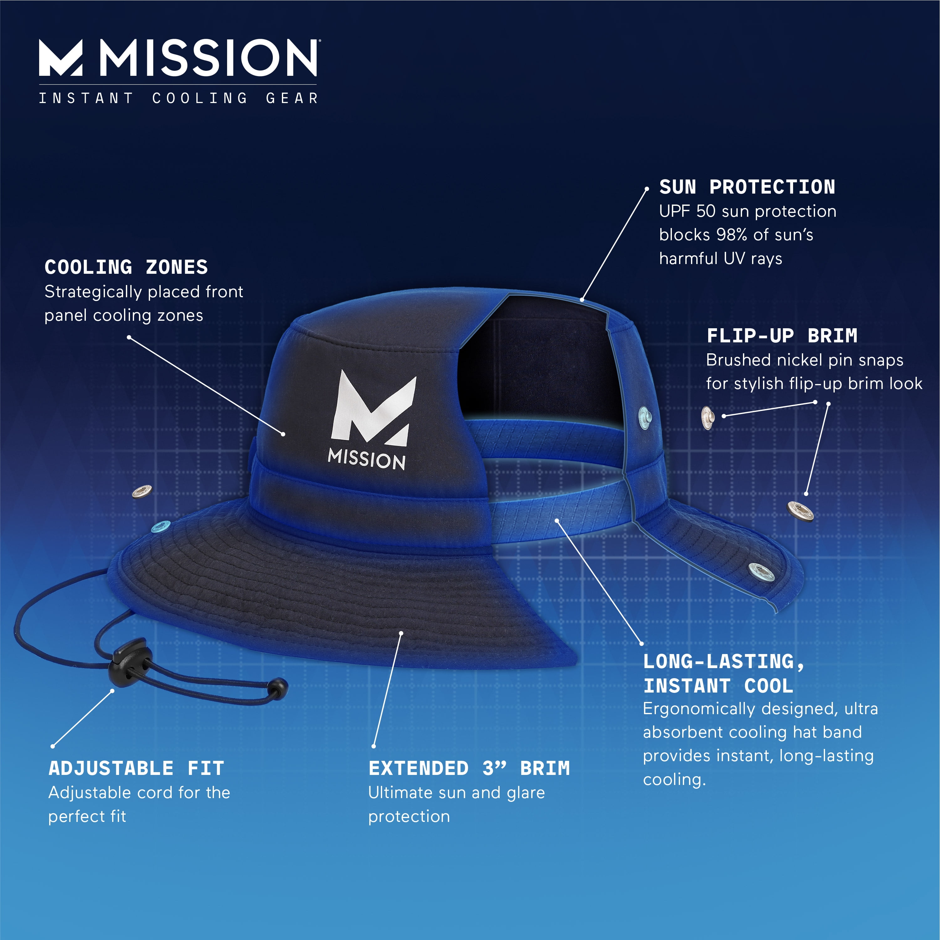MISSION Cooling Bucket Hat for Men & Women, One Size, Navy