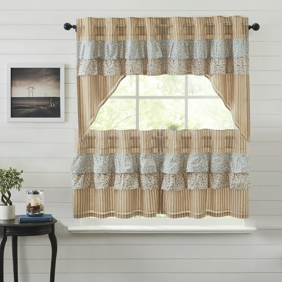 VHC Brands Kaila 4 PC Gold Ruffled Curtain Set (2 Swag 36x16 and 2 Tier 24x36)