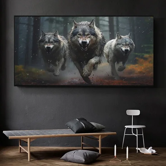 Kna Prints - Three Wolf Running Howl Wildlife Wall Art Painting Posters And Prints For Home Decor, Living Room, Bedroom, Office, UNFRAMED-8x12
