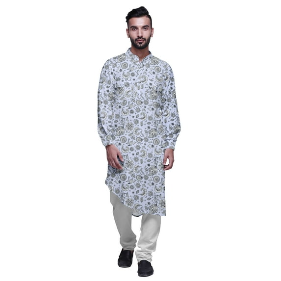Atasi Mandarin Collar Printed Rayon Traditional Kurta For Men Casual Shirt