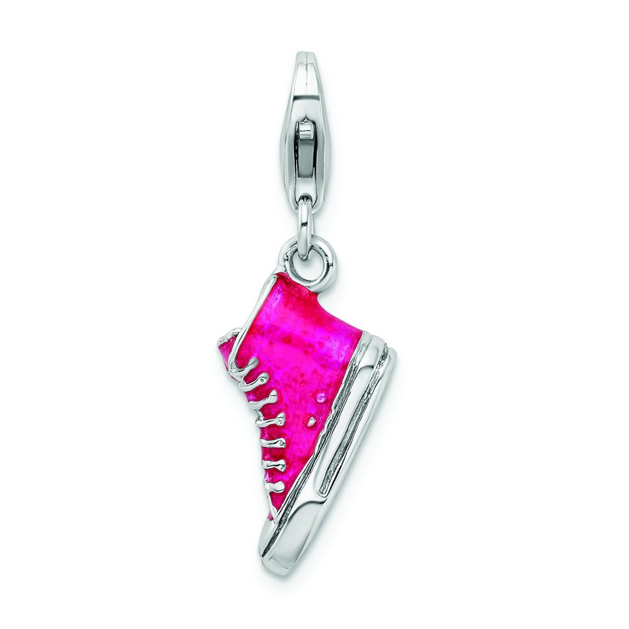 3D High Top Shoe ClipOn Pendant in 925 Sterling Silver 20 mm x 11 mm