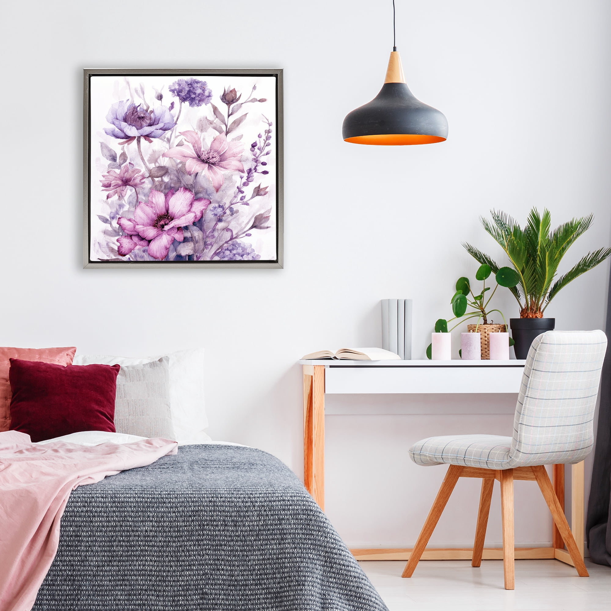 Stupell Industries Purple & Blush Florals Gray Framed Floater Canvas Wall Art, design by Kim Allen
