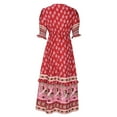 thumbnail image 5 of Sakmal Womens Summer Dresses V-Neck Long Pink Boho Pleated Elbow-Length Graphic Sundress, 5 of 5