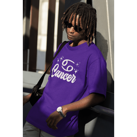 Respect My Tshirt - Cancer Zodiac Sign Graphic T-Shirt, Astrology Symbol Design, Crew Neck, Purple, 4X