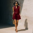 thumbnail image 5 of Women's 2 Piece Outfit Sleeveless Button Down Vest Top and High Waist Shorts Set, Textured Wrinkle Fabric Casual Matching Set, Loose Fit Summer Lounge Wear Wine XS, 5 of 6