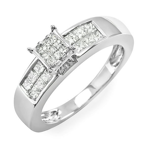 Dazzlingrock Collection 0.50 Carat (ctw) 14k Princess Diamond Ladies Bridal Ring Engagement 1/2 CT, White Gold, Size 6.5