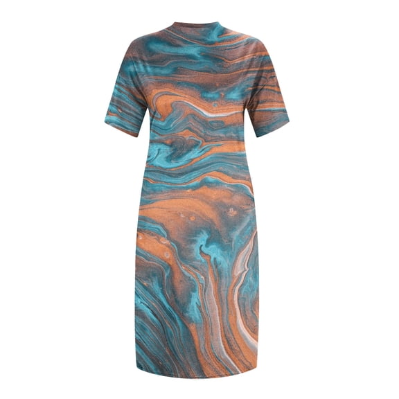 Aayomet Long Dresses For Women Women Casual Plus Size V Neck Dresses Short Sleeve Knee Printed A Line Swing Midi Dress,Blue 3XL