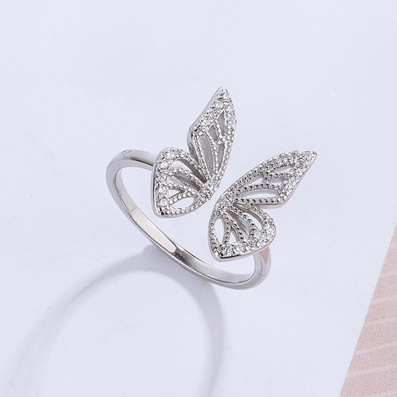 Adjustable Knuckle Zircon Crystal Butterfly For Women Rings Finger Ring 