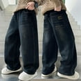 thumbnail image 4 of YUSIM Boys Jeans with Pockets- Casual Baggy Elastic Waist Wide Leg Denim Pants Blue Size 10, 4 of 8