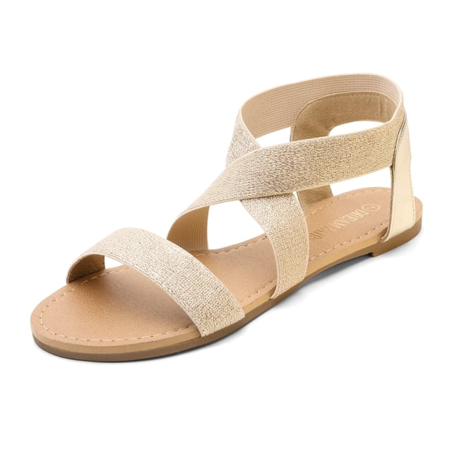 Sandalia DREAM PAIRS ELATICA-6 con Tira Elástica Dorada Plana Talla 9