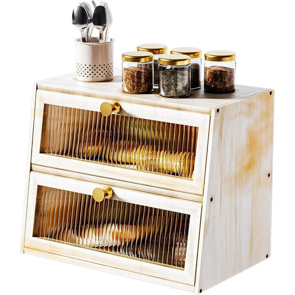 Bread Boxes for Kitchen Counter Airtight Bread Storage Bread Container Large Wooden Farmhouse Bread Box with Window (Black)