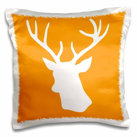 Deer Antlers Silhouette 3dRose White Stag Head Silhouette on Orange - country deer with antlers, Pillow Case, 16 by 16-inch ()