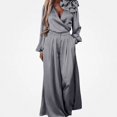 thumbnail image 2 of Vornjynx Two Piece Sets of Womens Elegant V Neck Satin Long Sleeve Tops Wide Leg Pants Lounge Outfits Gray Size 3XL, 2 of 8