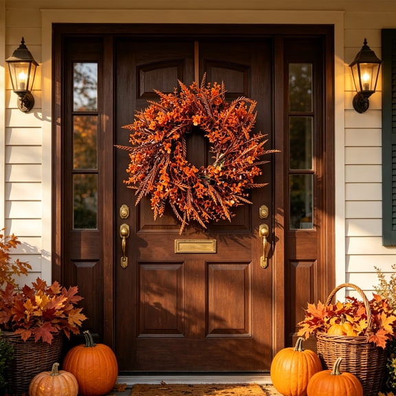 OKKVV Fall Gradient Eucalyptus Wreaths for Front Door,Fall Decorations | Artificial Autumn Wreath, Seasonal Touch Fall Decor for Thanksgiving,Farmhouse, Wall, Indoor & Outdoor Home Decor 15.7 in