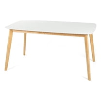 Dining Table- 59 Inch Rectangular Faux Wood White- Brown Splayed Legs