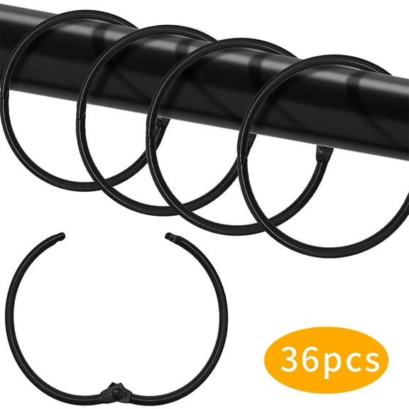 SUSWIM Metal Shower Curtain Rings, 36-Count, Rustproof, Glide Smoothly（Black）