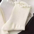 thumbnail image 3 of AVRNLIQ Womens Ruffle Crew Socks Lettuce Edge Frilly Preppy Ribbed Stretchy Breathable Beige Free Size, 3 of 6