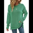 thumbnail image 1 of Sudaderas Holgadas de Larga para Mujer, de Canalé, con Abertura Lateral y Dobladillo Alto y Bajo, para Otoño Verde L, 1 of 7