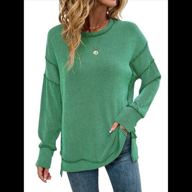 Sudaderas Holgadas de Larga para Mujer, de Canalé, con Abertura Lateral y Dobladillo Alto y Bajo, para Otoño Verde M