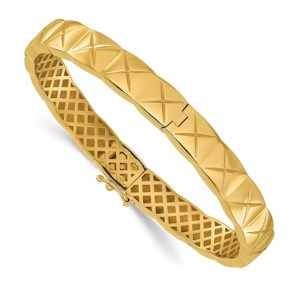 Auriga Fine Jewelry 14K Yellow Gold Polished X Pattern 8mm Hinged Bangle for Men