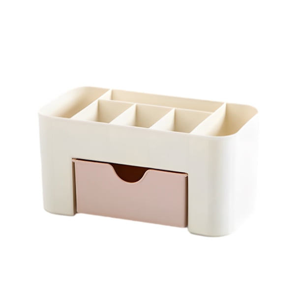 Matsuzay Organizador de maquillaje de plástico, joyero con cajón, bastoncillo de algodón, esmalte de uñas, cosméticos, soporte para el Almacenamiento y organización del hogar Rosa claro