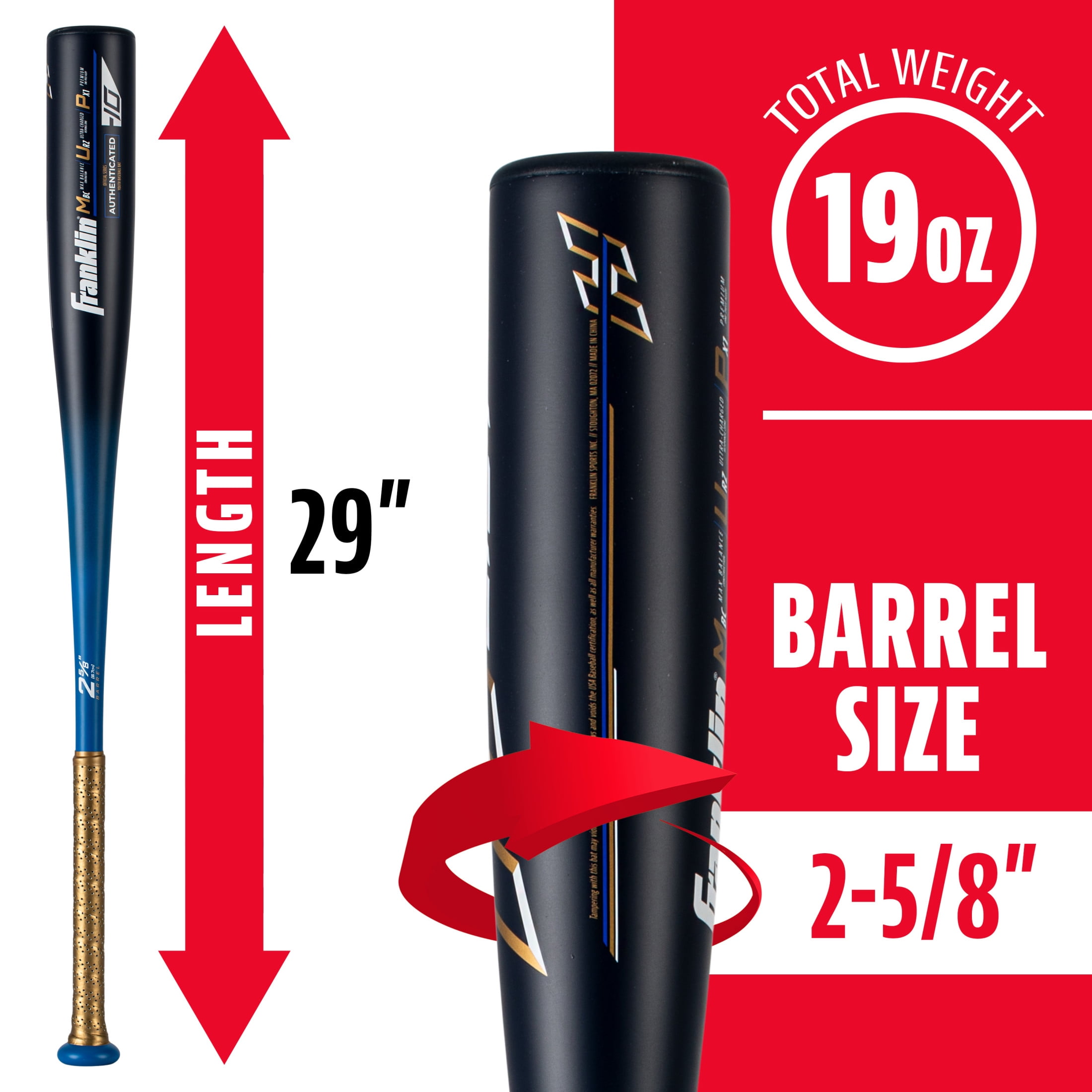 Franklin Sports Heist 1000 Youth Aluminum Baseball Bat, 29 in/19 oz, Drop -10, Royal
