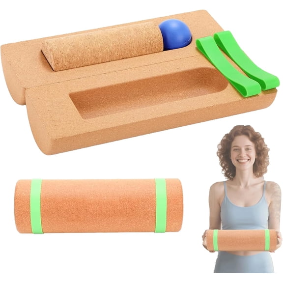 Cork Balance Board 4-in-1 Foot & Ankle Strengthener, Natural Cork Wobble Trainer with Massage Ball & Toe Bands for Plantar Fasciitis, Yoga Pilates PT