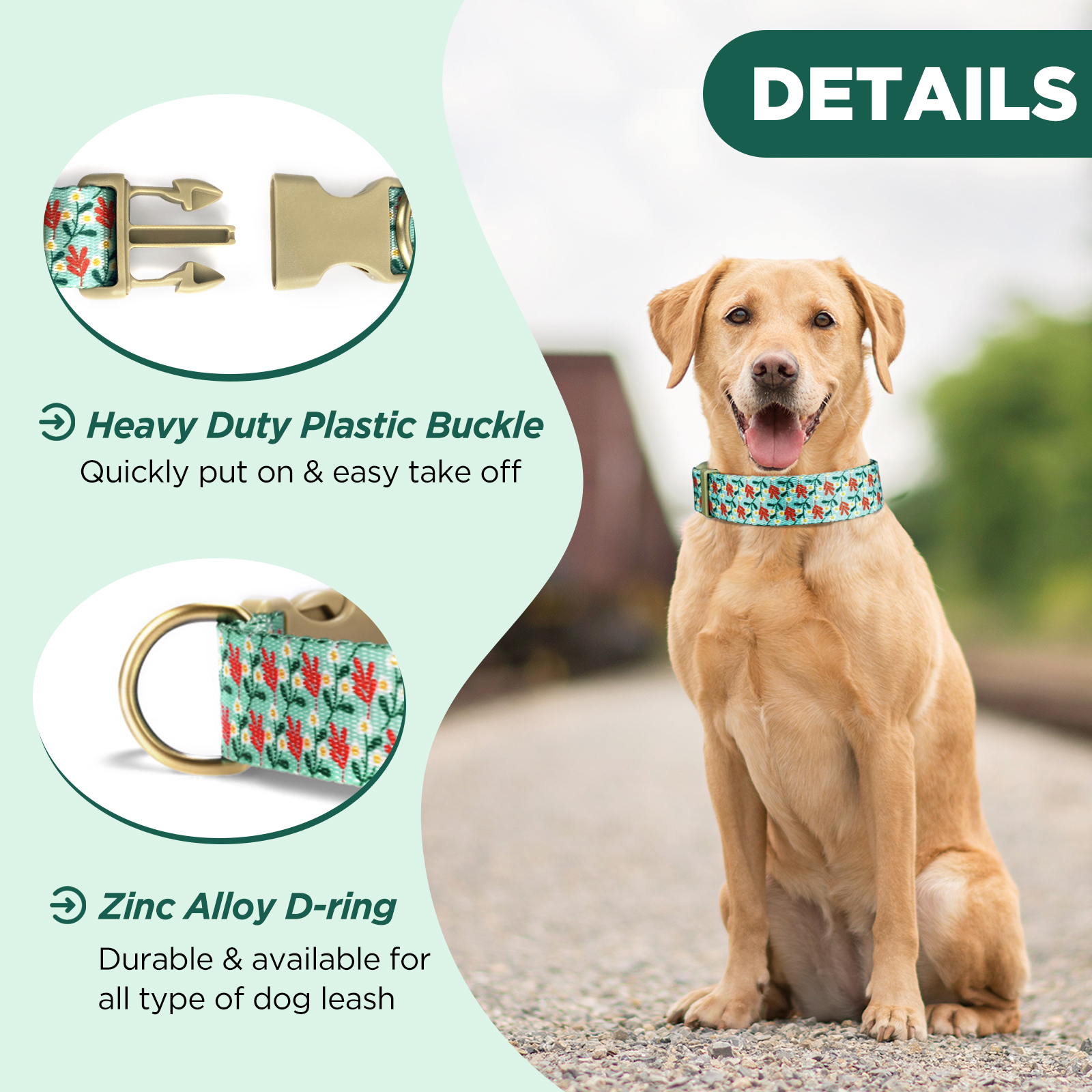 Rychif Cute Dog Collar Cyan Flower Pattern photo 6