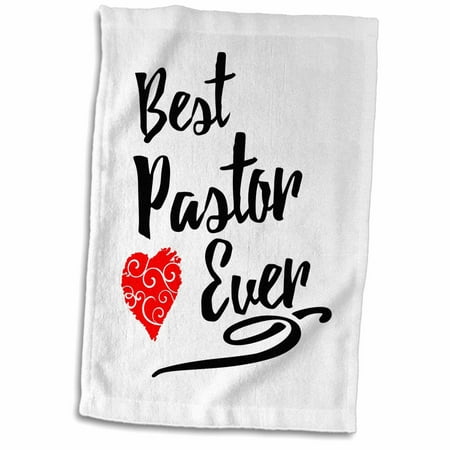 3D Rose Best Pastor Ever Design in Black Script with Red Heart Motif Hand Towel 15 x