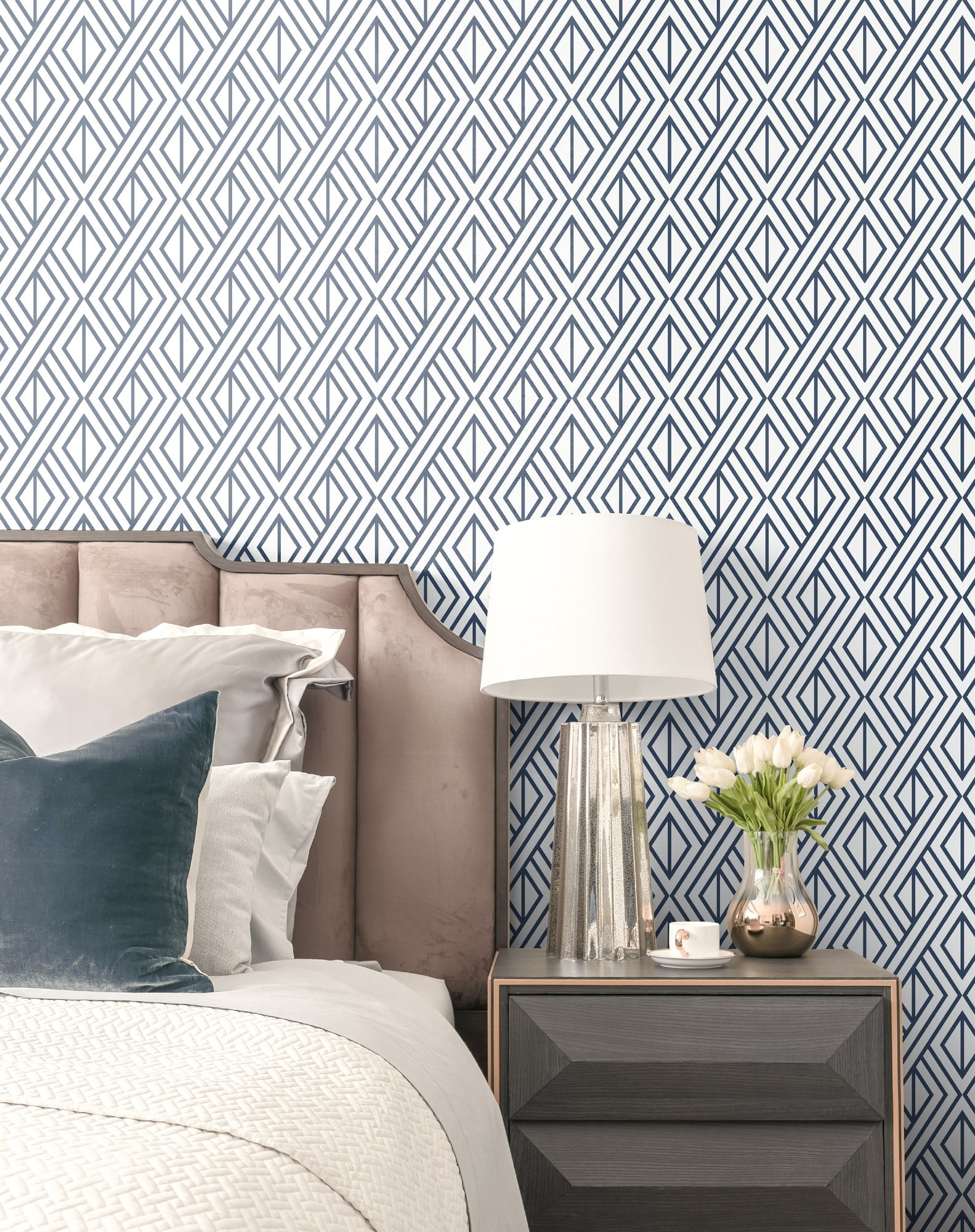 NextWall NW30106 Diamond GeometricNavy Blue Peel & Stick Wallpaper