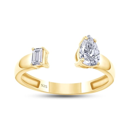 AFFY Toi Et Moi Engagement Ring 1/2 Carat Pear & Emerald Shape Lab Grown Diamond Bypass Wedding Ring For Women In 14K Yellow Gold Over Sterling Silver Jewelry (0.50 Cttw)-9.5