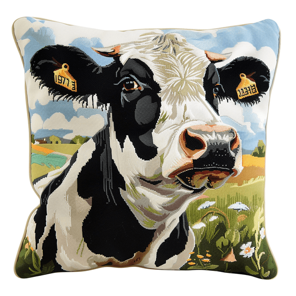 Cow Stamped Cross Stitch Pillow Case Kits for Adults , 45X45cm , Cross Stitch Kits for Adults (11ct)