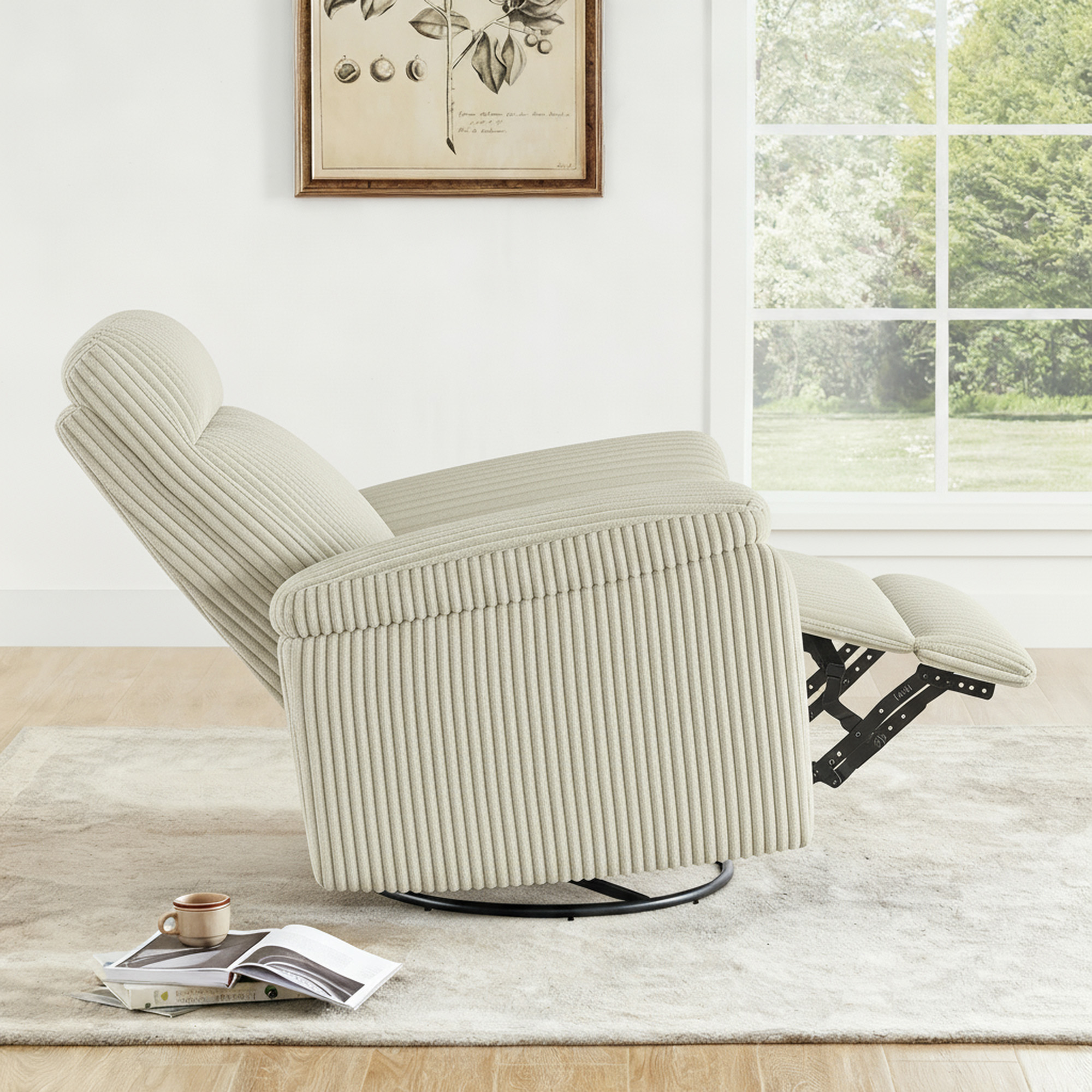 Spruce & SpringManual Swivel Glider Recliner with Three Recline Positions, Cream