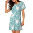 thumbnail image 2 of Balery Swan And Flowers4 Camisón de manga corta con cuello redondo para mujer, cómodo y elegante., 2 of 6