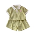 thumbnail image 2 of hengsof Toddler Girls Summer Two Piece Outfit for 6 Months to 8 Years Solid Color Patterned Top and Shorts Set Cute Casual Play Clothes, 2 of 6