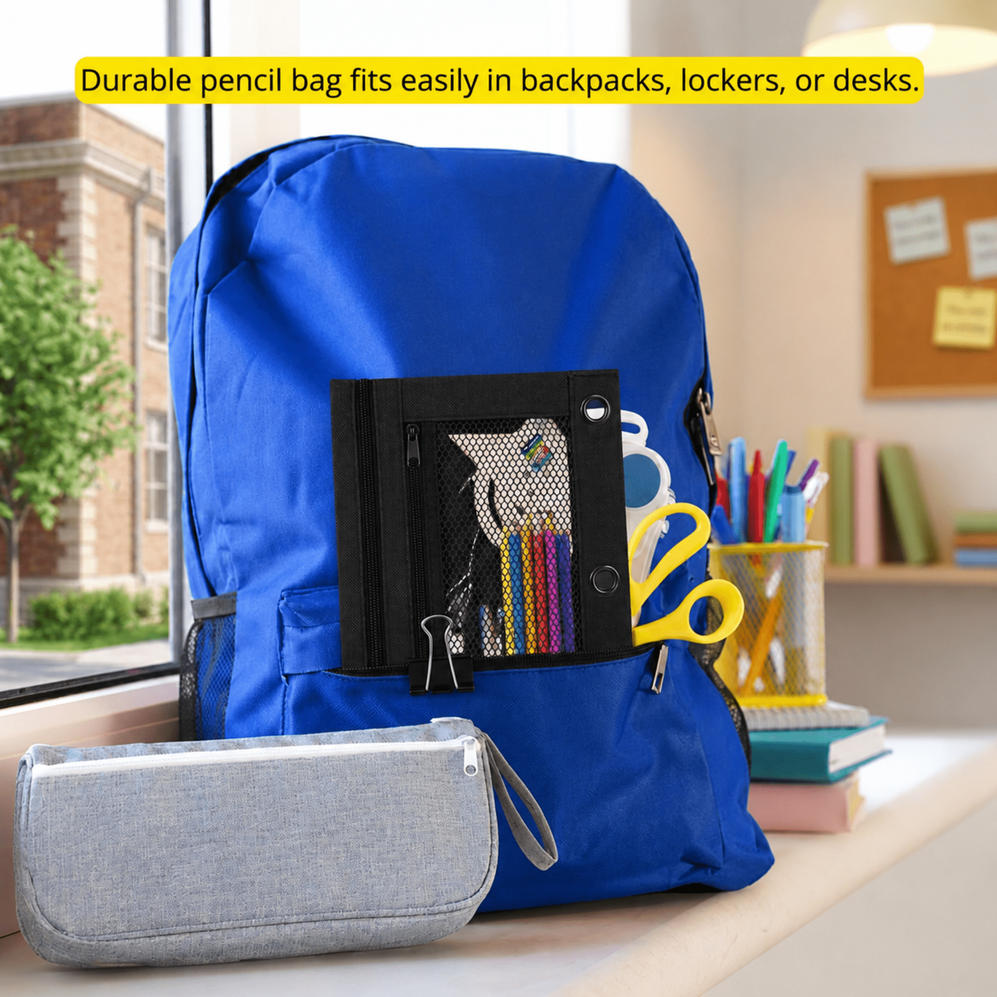 School Supply Boxes | 3 Ring Pencil Bag / Binder Pouch  | 48 Pack | Black Pencil Bag / Binder Pouch