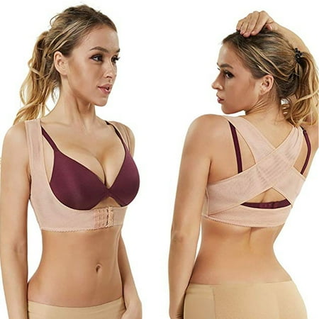 Adjustable Humpback Back Shoulder Posture Corrector Corset Bra X Strap Vest For Women-NUDE