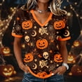 thumbnail image 2 of SIYUDAN Halloween Shirts Women V Neck Short Sleeve Pumpkin Shirts for Women Graphic Tshirts for Women Black Tshirt for Women Fall Shirts for Women, Size XL, 2 of 6