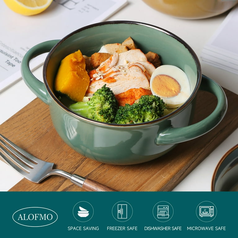 ALOFMO 28 oz Ceramic Soup Bowls with Handles, Set of 4, Oven Safe