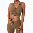 thumbnail image 1 of Top deportivo para mujer para ejercicios de alto impacto, diseño de espalda bonita, ropa de entrenamiento a prueba de golpes, sujetador de yoga con solapa marrón talla L, 1 of 7